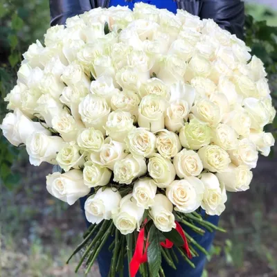 Фото красивой композиции из 101 белой розы - jpg