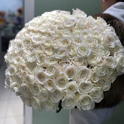 Фотка 101 белой розы с праздничной атмосферой