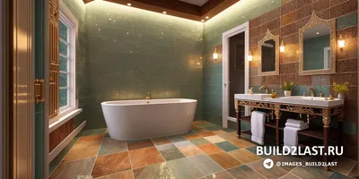 Фото ванной комнаты с эффектным трехмерным кафелем