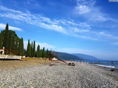 Изображения пляжа Цандрипш в Абхазии с кристально чистой водой