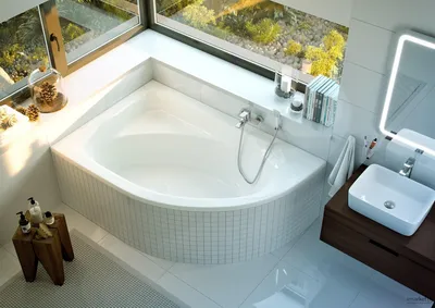 Фото ассиметричных ванн с разными функциональными возможностями