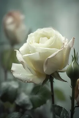 Фотография белой чайной розы под утренним солнцем