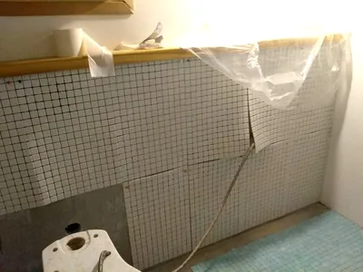 Фотографии ванной комнаты с элегантной белой мозаикой