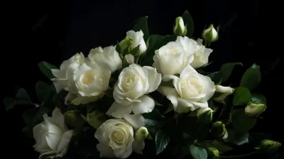 Роскошная белая роза на черном фоне