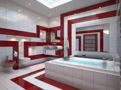 Бело-красная ванная комната: фото в 4K