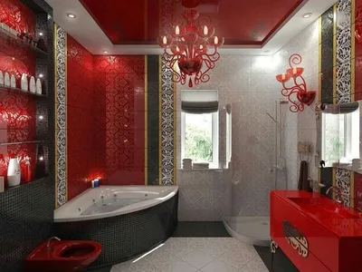 Фото ванной комнаты: бело-красная тематика в HD