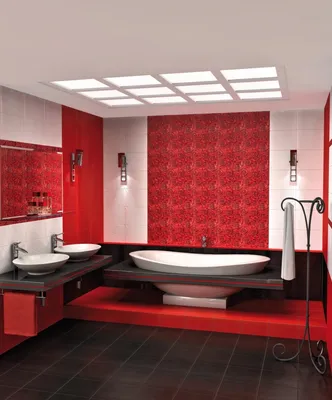 Фото ванной комнаты: бело-красная тематика в Full HD