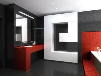 Фото ванной комнаты: бело-красная тематика в 4K