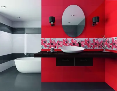 Вдохновляющая ванная комната в красно-белой цветовой схеме