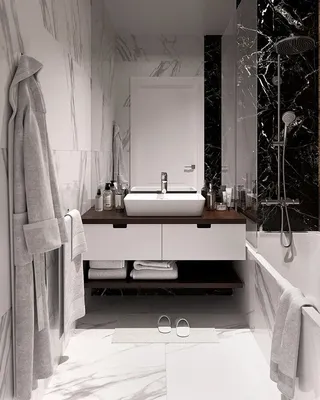 Элегантная ванная комната с красно-белым интерьером