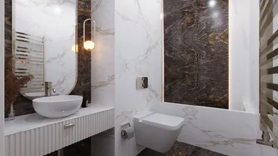 Стильная ванная комната в бело-красной цветовой схеме