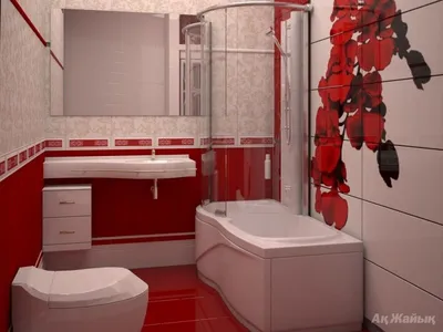 Бело-красная ванная комната с оригинальным дизайном на фото