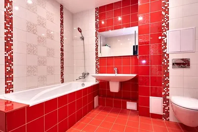 Фотографии ванной комнаты: бело-красная тематика