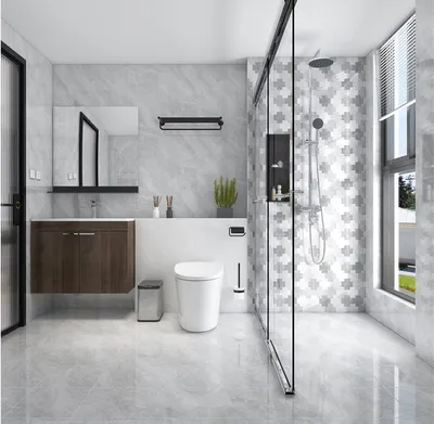 Бело-серая ванная комната с элегантным дизайном