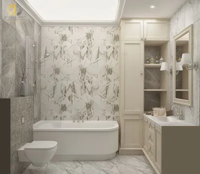 Стильная бело-серая ванная комната на фото
