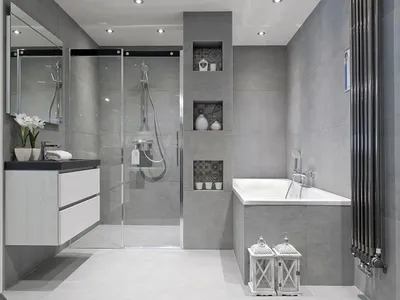 Идеи для дизайна бело-серой ванной комнаты