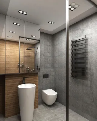Бело-серая ванная комната с современным дизайном