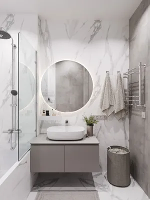 Фото ванной комнаты в бело-серых тонах: Full HD