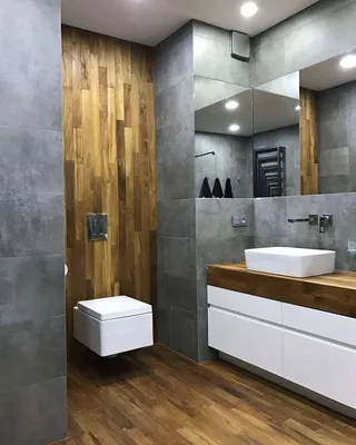 Фото современной бело-серой ванной комнаты