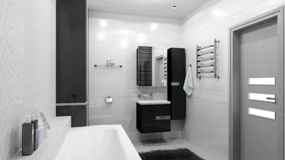 Бело-серая ванная комната с акцентом на функциональность