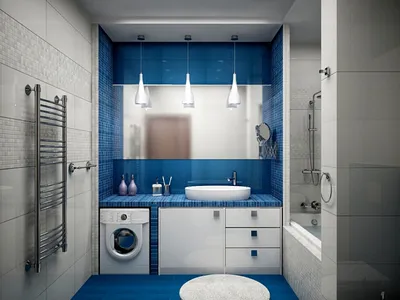 Фото бело-синей ванной комнаты в высоком разрешении