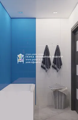 Интерьер ванной комнаты: бело-синие акценты