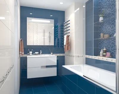 Дизайнерская ванная комната в бело-синих тонах