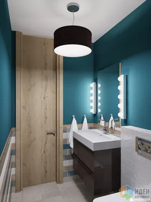 Интерьер ванной комнаты: бело-синие акценты на фотографии