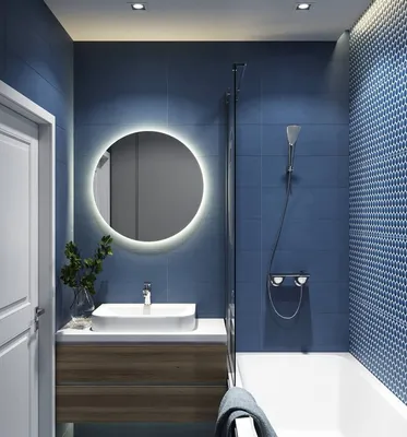 Фото: элегантная ванная комната в бело-синей гамме