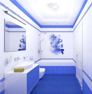 Фото ванной комнаты в бело-синей цветовой гамме