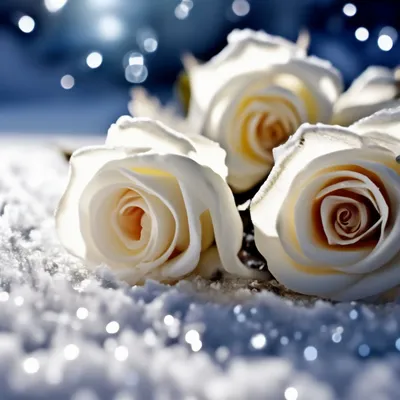 Белые розы на снегу  фото