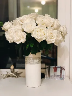 Белые розы в вазе фотографии