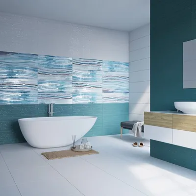 Фото бирюзовой плитки в ванной комнате с акцентными элементами