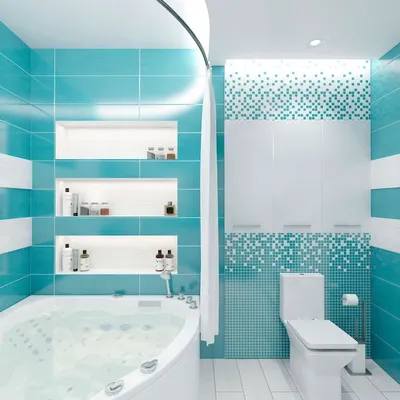 Фото бирюзовой плитки в ванной комнате с использованием разных оттенков