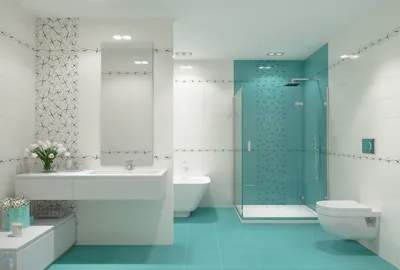 Идеи дизайна ванной комнаты с бирюзовой плиткой