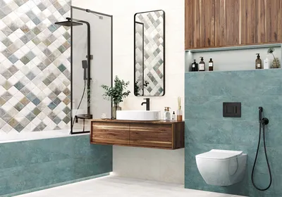 Full HD изображения ванной комнаты с бирюзовой плиткой