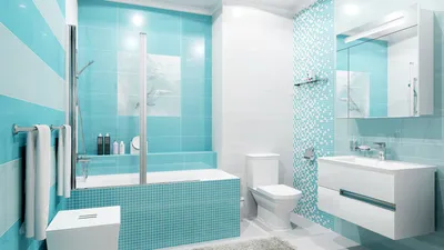 Картинка ванной комнаты с бирюзовой плиткой