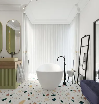 Фотографии большой ванной комнаты с использованием ярких плиток