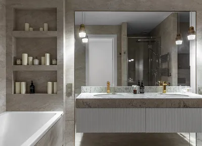 Фотографии большой ванной комнаты с использованием подсветки