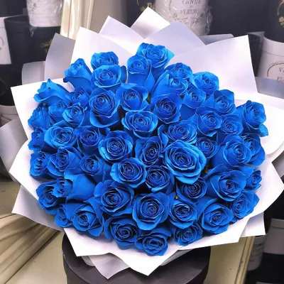 Большой букет синих роз - фотография