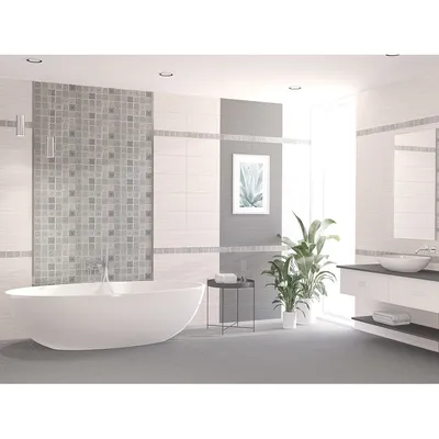 Ванная комната с элегантным бордюром из мозаики