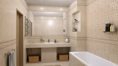Ванная комната с модным бордюром из мозаики