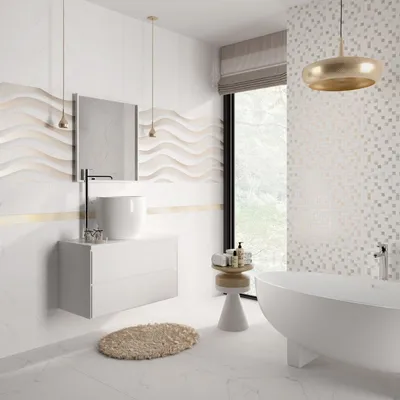 Стильные решения для ванной комнаты: оригинальный бордюр из мозаики