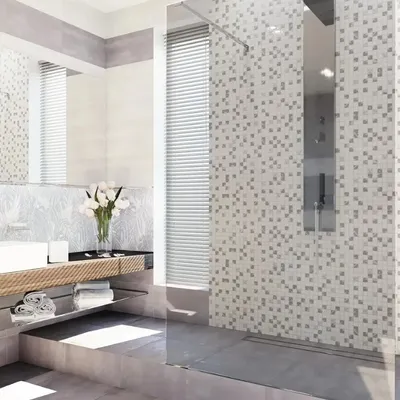 4K фотография мозаичного бордюра в ванной