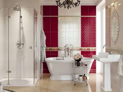 Full HD изображение бордовой плитки в ванной