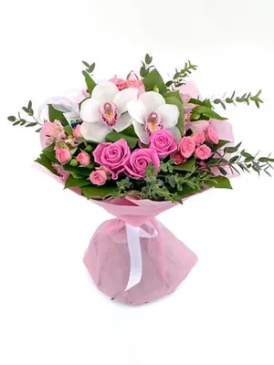 Букет из роз и орхидей: воплощение красоты и изящества: средний размер, png формат