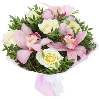 Букет из роз и орхидей: нежность и красота в каждой лепестке: средний размер, png формат