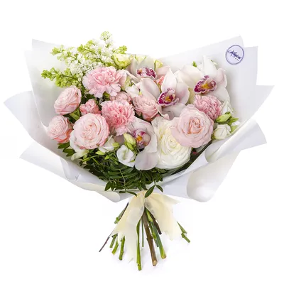 Красивый букет из роз и орхидей: средний размер, png формат