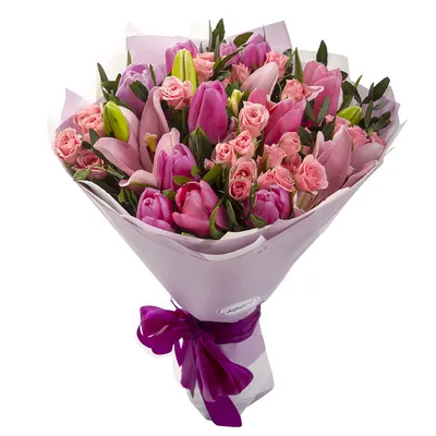 Фото букета из тюльпанов и роз в формате webp