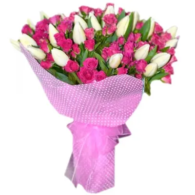 Букет из роз и тюльпанов - фотография